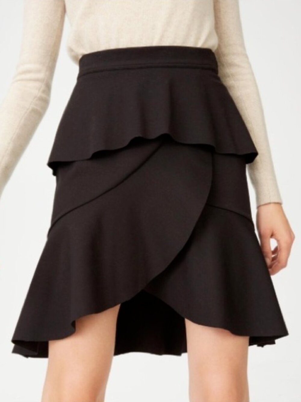Club Monaco Black Tiered Ruffle Peplum Scubarella Skirt Size 00